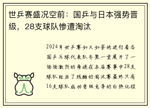 世乒赛盛况空前：国乒与日本强势晋级，28支球队惨遭淘汰